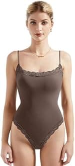 SUUKSESS Women Square Neck Lace Bodysuit Sleeveless Spaghetti Strap Tank Top