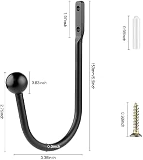 Curtain Holdbacks, 4 pcs Curtains Holder Wall Mounted Drapery Tiebacks Retro Window Hook for Home Decor, Black