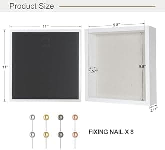 Califortree 11x11 Shadow Box Frame with Linen Back - Sturdy Rustic Memory Display Case of Flower, Pictures, Medals and More, White