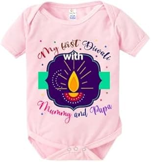 baby wish Baby Diwali Bodysuits Newborn Deepawali Romper Half Sleeve Unisex Romper My First Diwali with Mummy & Papa