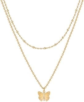 PAVOI 14K Gold Plated Layering Necklaces | Stylish Minimalist Design Pendant Necklaces | Butterfly, Heart, Lock, Evil Eye, Coin, Lightning Bolt, Circle, Cross Pendants for Women