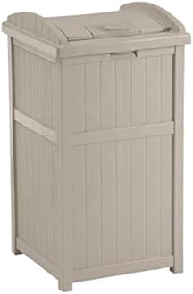 Suncast 33 Gallon Trash Hideaway Easy Assembly Durable Plastic Garbage Container with Wood Look Design, 1 Beige and Brown (2 Pack)