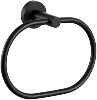 APLusee Matte Black Towel Ring, Stainless Steel Oval Hand Towel Holder for Bathroom Kitchen, Wall Mounted