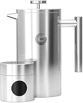 Large French Press Coffee Maker - Vacuum Insulated Stainless Steel, Silver, 34floz