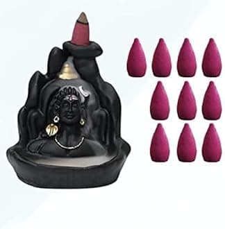 Mahadev Adiyogi Backflow Incense Burner Lord Shiva Backflow Incense Burner Waterfall Smoke Fountain for Home Decor with 10 Backflow Cones/Dhoop(Porcelain, Conical, Black) (Yellow)