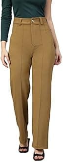 KOTTY Women Solid Polyester Blend Dijon Brown Trouser (Dijon Brown,34)
