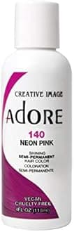 ADORE COSMETICS Semi-Permanent Haircolor #140 Neon Pink 4 Ounce (118ml) (Pack of 6)