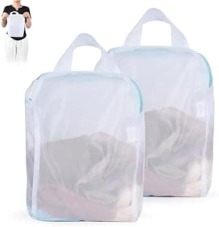 OTraki 2Pcs Sock Laundry Bag 10x12 Inch Small Mesh Laundry Bags for Washing Machines Delicates Bra Lingeries Underwear Mesh Wash Bags with Handle for Travel Dorm Camping, White