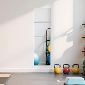 Ruomeng Full Length Mirror Tiles - 14" x 12" x 4Pcs Gym Mirror Body Mirror Frameless Wall Mirror for Vanity Bedroom, Living Room