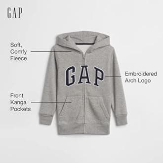 GAP boys Logo Hoodie Zip Sweatshirt, Lt Heather Grey Bc06, Medium US