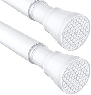 MEXAU 2 Pack White Tension Curtain Rod 42-73 Inch Shower Rod 7/8" Shower Curtain Rod Adjustable Spring Curtain Rods No Drilling Spring Rod Shower Curtain Tension Rod for Bathroom Windows Doorways