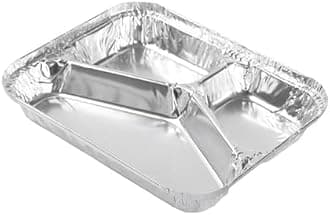 JMS we create smile (𝐒𝐞𝐭 𝐎𝐟 𝟓𝟎) Aluminium Foil Containers with Lid Takeaway Foil Food Containers for Cooking, Food Storage BBQ, Baking, Catering Trays (3 - Compartment)