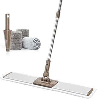 CQT Commercial Flat Microfiber Floor Mop Cleaning System 24" Inch Wet Dry and Dust Hardwood with 4 Washable Pads Cleaner for Laminate Tile Stainless Steel Handle and Extension (PT14 Brown Dust)