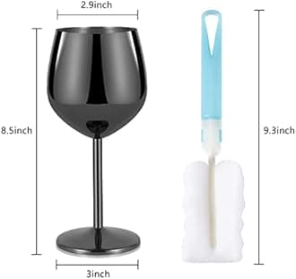 Lifecapido Stainless Steel Wine Glasses Set of 6, 18oz Stainless Steel Metal Wine Glasses, Black Wine Glasses with Cup Brush for Party Office Wedding Anniversary, Great for Red White Wine, Black