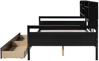 Merax Modern Full Wooden Storage Daybed,Dual-use Sturdy Sofa Bed for Bedroom Living Room, Espresso