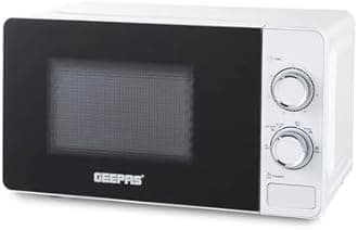 GEEPAS 700W Manual Solo Microwave Oven, 20L| Electric Oven with Auto Defrost Speedy Reheat | 5 Power Levels 2 Rotary Dials 30 Min Timer Easy Clean Standard Size of Dinner Plate | 2 Year Warranty White