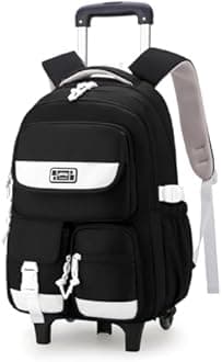 Solid Color Girls Rolling Backpack with Wheels Schoolbag Elementary School Student Trolley Daypack