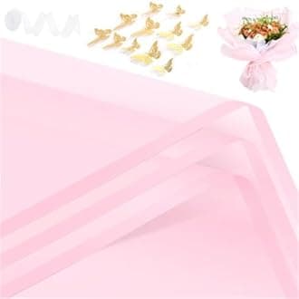 Rumvan Flower Wrapping Paper, 80 Sheets, Waterproof, Floral Bouquet Design, for Wedding, Birthday Gift, DIY Florist Supplies (Pink colour 80)