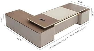 Executive Desk - Modern l Shape Office Desk with Light Strip, Corner Desk with Drawers & Fingerprint Multifunctional Plug Box, Suitable for Office (110.2")