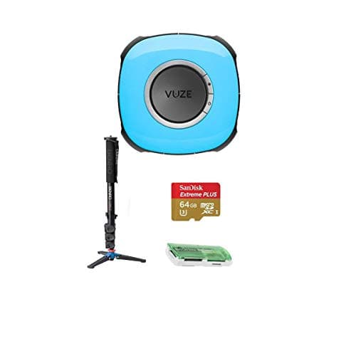 Vuze 3D 360 Spherical VR 4K Camera (Blue) - Bundle with Benro A38FD 4 Section Aluminum Monopod, 64GB MicroSDXC Card, Card Reader