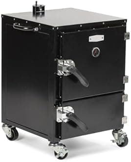 Ash & Ember Reverse Flow Smoker Grill, Vertical Meat Smoker, Durable Steel Box for Outdoor Cooking, Insulated Chambers, Four Cooking Grates, Heat Deflector & Grease Pan Included