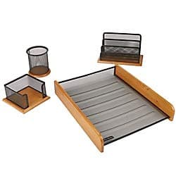 Ems Mind Reader Llc Mind Reader 4 Piece Wood Set Desk Organizer, Black