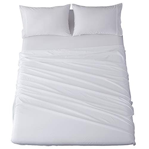 Shilucheng Queen Size Bed Sheets Set Microfiber 1800 Thread Count Percale Super Soft and Comforterble 16 Inch Deep Pockets - 4 Piece (Queen,White)  6 PC Bamboo Sheet Set - Bedding & Pillowcase Set w/Deep Pockets - Silky Soft Hotel Bedding - Wrinkle Free & Fade Resistant - Cooling, Durable & Breathable (Full White)  Breathable Hotel Style Full Bed Sheets | 6 Pc Ultra Soft White Sheet Set with Deep Pocket | Lightweight, Extra Pillowcases | Easy Care, Basic Bedding (Full, White)  SL SPIRIT LINEN HOME EST. 1988 - Queen Sheet Set, Super Soft Pleated Microfiber Bedding, Lightweight & Breathable & Ideal for All Seasons (Queen, White)