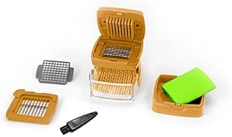 Kitchen Innovations Garlic-A-Peel Garlic Press, Crusher, Cutter, Mincer, and Storage Container - Includes Silicone Garlic Peeler - Easy to Clean - Stainless Steel Blades – (Honey), standard