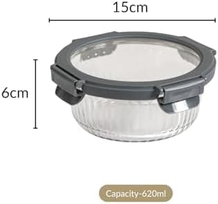 Nestasia Glass Tiffin Box Set of 2 (620ml Each), Borosilicate Airtight and Leak-Proof, Transparent Food Containers for Office, Microwave and Freezer Safe with Safety Lock