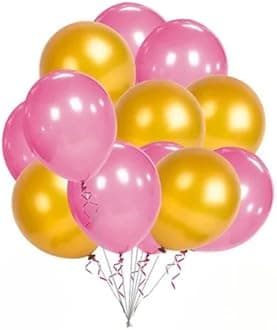 Flyloons Golden Pink Balloons Pack of 100 for birthday decoration items also suitable for Anniversary, Wedding, Celebration, Party