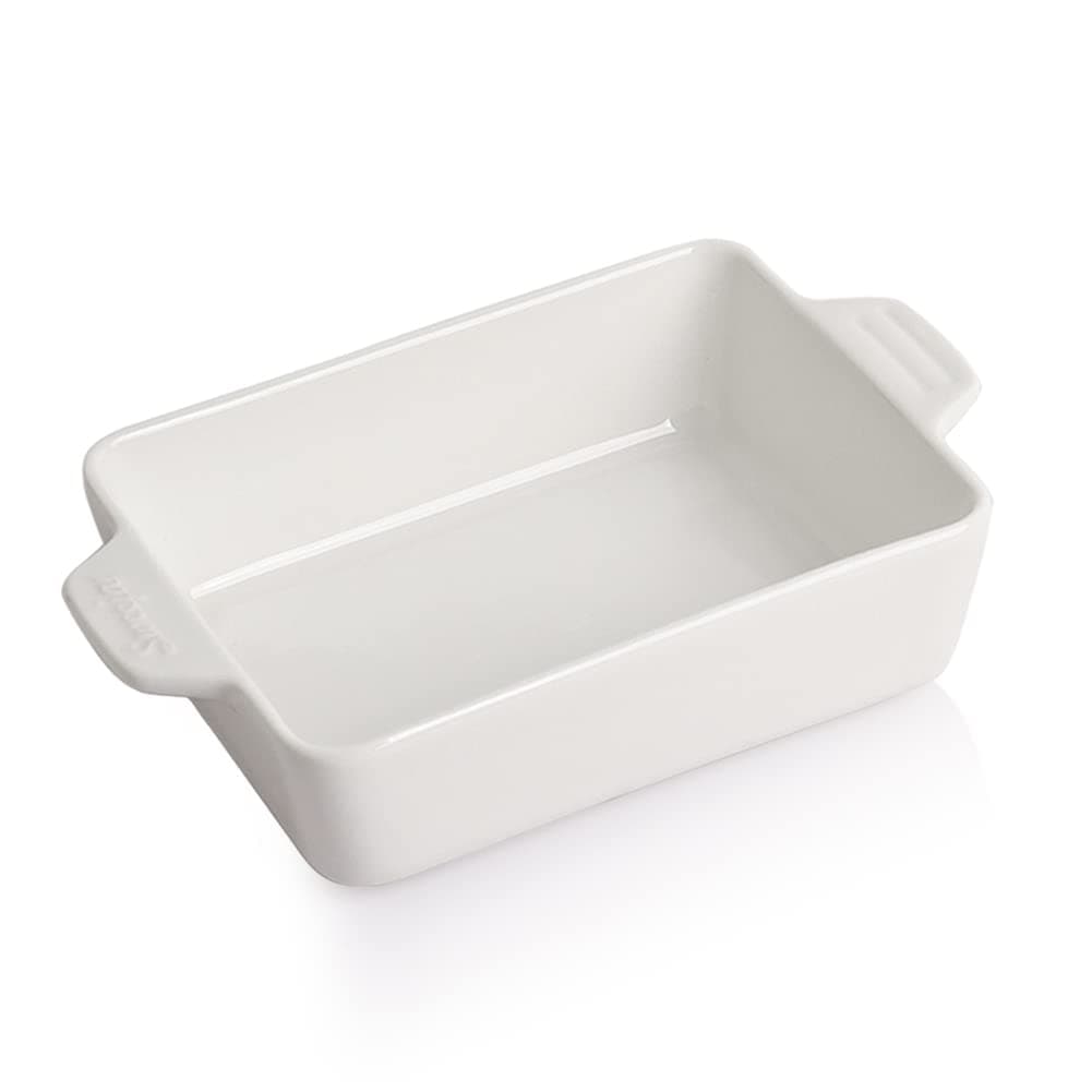 Sweejar Ceramic Baking Dish, Rectangular Small Baking Pan with Double Handles, 20 Oz for Cooking, Brownie, Kitchen, 6.5 x 4.9 x 1.8 Inches(White)