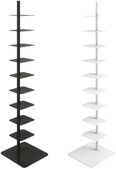 9-Tier Metal Spine Bookshelf - Vertical Tower for Booksfor Small Spaces, Multipurpose Corner Bookshelf, Tall & Narrow Ladder Bookcase, Ideal Book Display for Home or Office (White)
