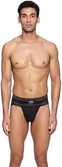 Omtex Men's Athletic Wolf Stretchable Supporter Jockstraps with Cup Pocket, Ideal for Workout and Sports Quick Dry Moisture Wicking Underwear Black - Small, Black, S