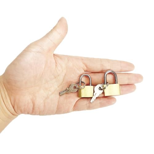2 Pcs Small Solid Brass Locks with Keys, 20mm + 25mm Mini Key Locks, for Luggage, Backpack, Gym Locker, Jewelry Box (20-25mm)