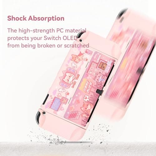 GeekShare Protective Case Slim Cover Case Compatible with Nintendo Switch OLED and Joy Con - Shock-Absorption and Anti-Scratch -- Pixel Cat