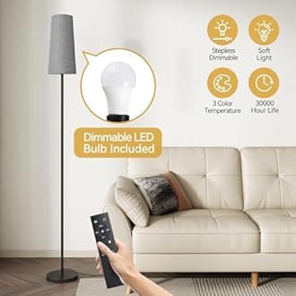 SUNMORY Floor Lamps for Living Room/Bedroom/Office, Standing Lamp with Remote Control, Dimmable Tall Lamp, Suitable for Modern/Boho/Farmhouse and Other Home Decor Styles, Black+Gray Lampshade