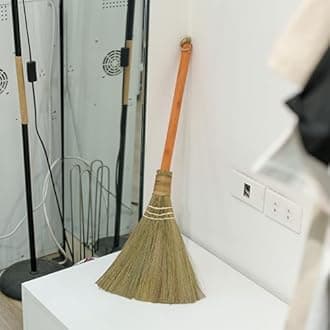 Handmade Whisk Sweeping Orange Broom - Vietnamese Straw Soft Broom - Brooms Decorative 12.2" Width, 28.35" Length