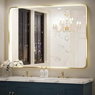 48X36 Inch LED Bathroom Mirror,Wall Mounted Lighted Vanity Mirrors with Non-Rusting Gold Metal Frame Anti-Fog Memory Funtion Stepless Dimmable(Horizontal/Vertical)