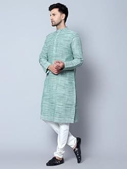 LATEST CHIKAN Men's Cotton Regular Textured Long Kurta Full Sleeves - Casual Ethnic Wear