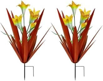 Homight Metal Agave Plant Outdoor Decoration Lily Mexican Yard Art Garden Gift Home Decor Hand Painted Metal Agave Garden Yard Statue, Outdoor Lawn Ornaments(2 Big Yellow Lilies)