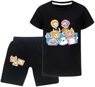 Lankybox Boys' Shorts Cotton Casual Comfort Shorts for Boys Casual Summer Cool Kids Sports Pants and Top Tee