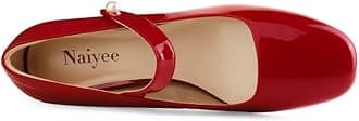 Naiyee Mary Jane Shoes Women Low Chunky Heels Dress Shoes Closed Round Toe Office Work Wedding Pumps with Velcro Ankle Strap