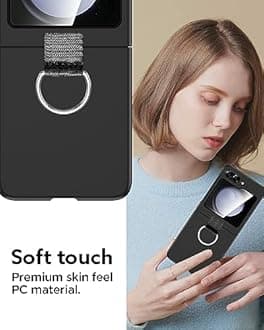 AICase for Samsung Galaxy Z Flip 5 Case with Ring, Protective Slim Thin Fit Women Girl Cute Phone Case for Samsung Galaxy Z Flip 5 5g, Black