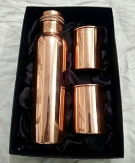 KHC 100% Pure Copper Water Bottle Handcrafted | 34 Oz 1 Litter Copper Water Vessel - Drink More Water Bottle in many Patterns– Large -Leak Proof - Smooth Finish (Plain Matt Combo Copper Bottle)