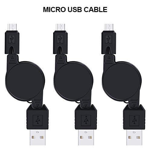 Retractable Micro Cable,Sicodo 3-Pack High Speed 2.5FT USB 2.0 A Male to Micro B Data Sync & Charger Cable Compatible with Android, Samsung Galaxy S7 Edge,S6 Edge,HTC,LG,Sony,PS4,Nokia and More