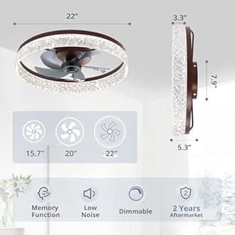 LEDIARY 22" Modern Ceiling Fans with Lights and Remote, Dimmable Low Profile Ceiling Fan, Flush Mount Fan, Stepless Color Temperature Change and 6 Speeds - Brown