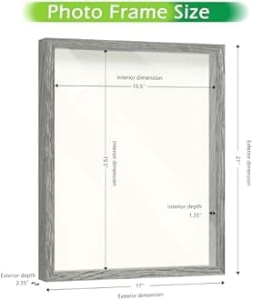 FrameWorks Driftwood Shadow Box Frame 16" x 20" Soft Felt Backing Tempered Glass Includes Elegant White Ball Push Pins