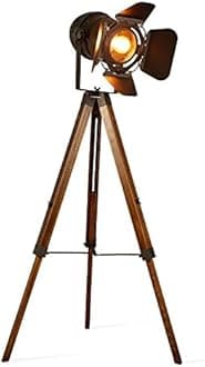Decoluce Vintage Tripod Floor LampNautical Teatre Retro SpotlightIndustrial Decor Wooden Light FixturesCinema Movie Props(Without Edison Light Bulbs)