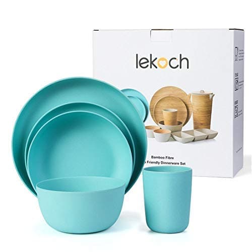 Lekoch Bamboo Dinnerware Set๏ผTableware Set Include (Dinner & Salad Plate Cup Large & Small Bowl) (1 Guest (Navy))