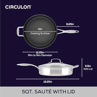 Circulon Scratch Defense 30cm Saute Pan with Lid: Non Stick Stainless Steel Saute Pan with Helper Handle and Glass Lid, All Hob Suitable